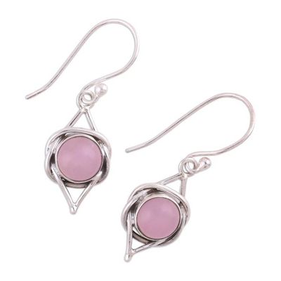 Alternate image for Indian Pink Chalcedony and Sterling Silver Dangle Earrings Intricate Twirl in Pink