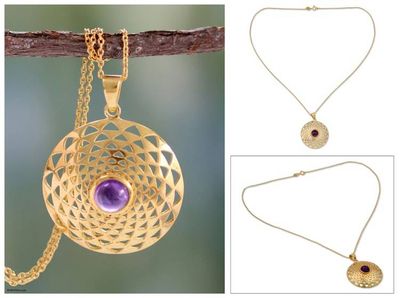 Alternate image for 22k Gold Vermeil and Amethyst Necklace India Jewelry Jaipur Sun