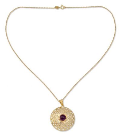 Alternate image for 22k Gold Vermeil and Amethyst Necklace India Jewelry Jaipur Sun