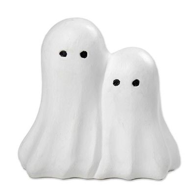 Primary image for Halloween-Themed Hand-Painted Wood Sculpture of Two Ghosts Twinning Ghosts
