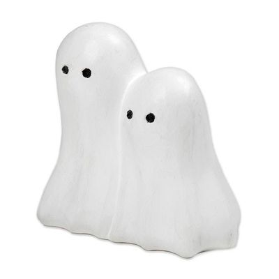 Alternate image for Halloween-Themed Hand-Painted Wood Sculpture of Two Ghosts Twinning Ghosts