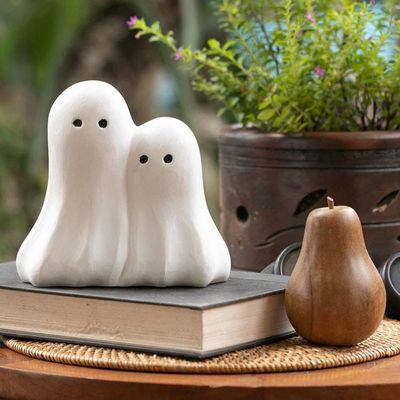 Alternate image for Halloween-Themed Hand-Painted Wood Sculpture of Two Ghosts Twinning Ghosts