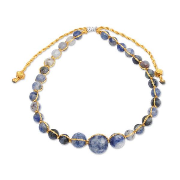 Alternate image for Blue Sodalite Beaded Bracelet with Golden Brass Accents Inner Sage