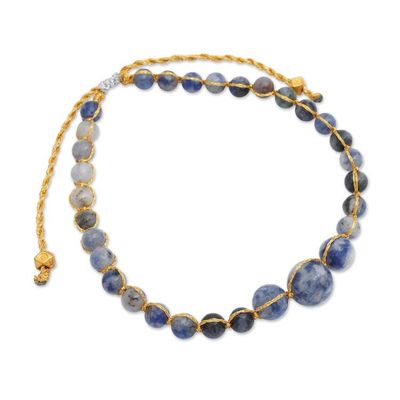Alternate image for Blue Sodalite Beaded Bracelet with Golden Brass Accents Inner Sage