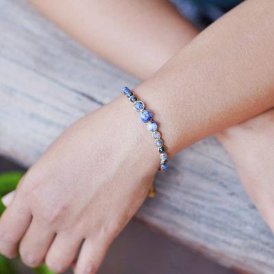 Alternate image for Blue Sodalite Beaded Bracelet with Golden Brass Accents Inner Sage