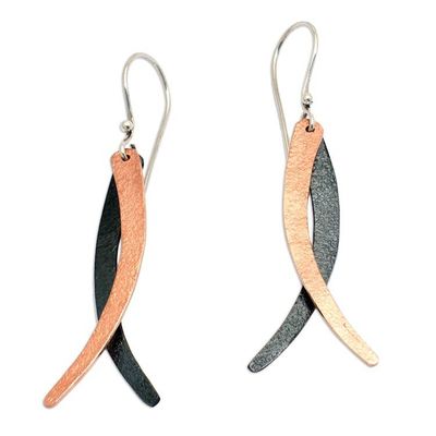 Alternate image for Modern 18k Rose Gold-Plated Brass and Copper Dangle Earrings Divergent Paths