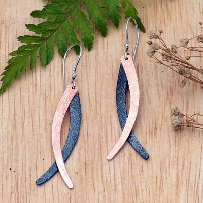 Alternate image for Modern 18k Rose Gold-Plated Brass and Copper Dangle Earrings Divergent Paths