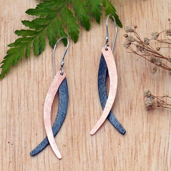 Alternate image for Modern 18k Rose Gold-Plated Brass and Copper Dangle Earrings Divergent Paths