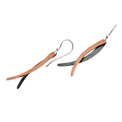 Alternate image for Modern 18k Rose Gold-Plated Brass and Copper Dangle Earrings Divergent Paths