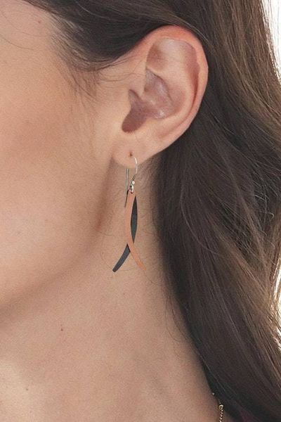 Alternate image for Modern 18k Rose Gold-Plated Brass and Copper Dangle Earrings Divergent Paths