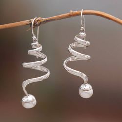 Image for Modern Sterling Silver Dangle Earrings with White Pearls Beautiful Spins
