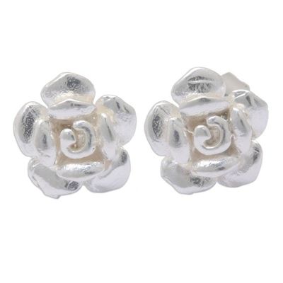Alternate image for Sterling Silver Floral Stud Earrings with Sandblasted Finish Blooming Glam