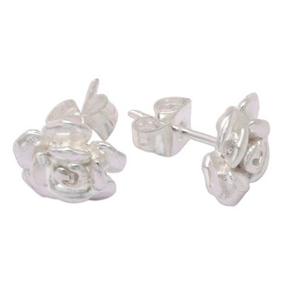 Alternate image for Sterling Silver Floral Stud Earrings with Sandblasted Finish Blooming Glam