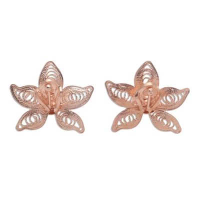 Alternate image for Hand Made Rose Gold Plated Flower Button Earrings Flower Generation
