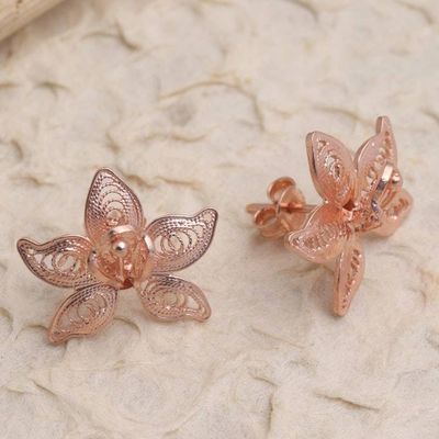 Alternate image for Hand Made Rose Gold Plated Flower Button Earrings Flower Generation