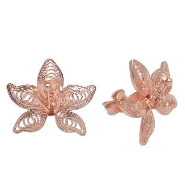 Alternate image for Hand Made Rose Gold Plated Flower Button Earrings Flower Generation