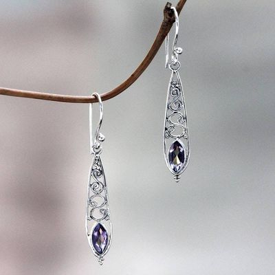Alternate image for Artisan Crafted Amethyst and Silver Dangle Earrings Jasmine Dew