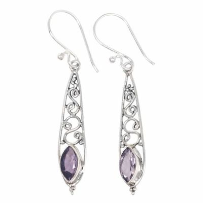 Alternate image for Artisan Crafted Amethyst and Silver Dangle Earrings Jasmine Dew