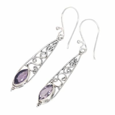 Alternate image for Artisan Crafted Amethyst and Silver Dangle Earrings Jasmine Dew