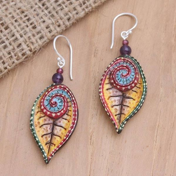 Alternate image for Hand-Painted Amethyst and Garnet Dangle Earrings Marine Park