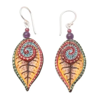 Alternate image for Hand-Painted Amethyst and Garnet Dangle Earrings Marine Park