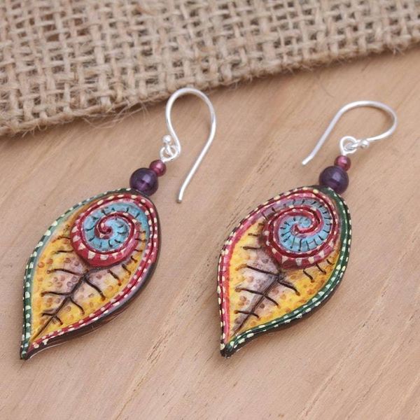 Alternate image for Hand-Painted Amethyst and Garnet Dangle Earrings Marine Park