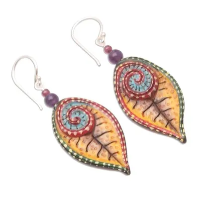 Alternate image for Hand-Painted Amethyst and Garnet Dangle Earrings Marine Park