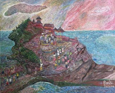 Alternate image for Signed Naif Painting of Tanah Lot in Bali 2019 Tanah Lot