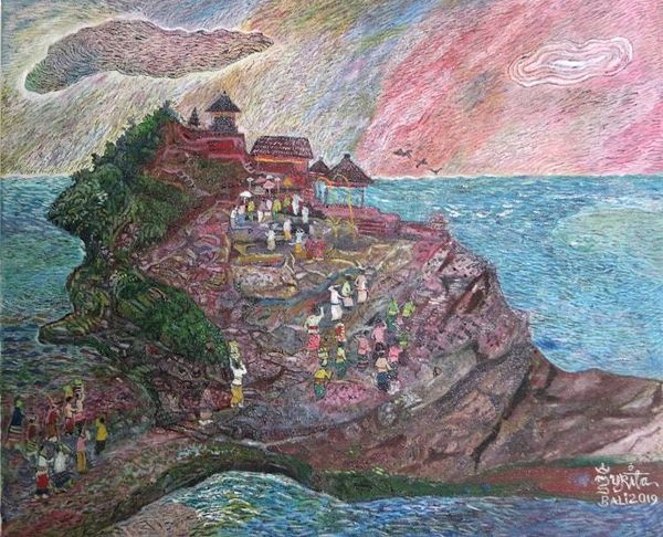 Alternate image for Signed Naif Painting of Tanah Lot in Bali 2019 Tanah Lot