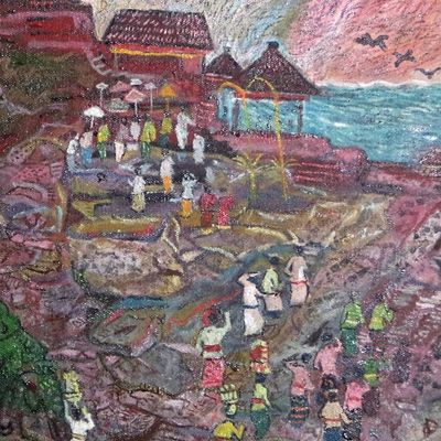 Alternate image for Signed Naif Painting of Tanah Lot in Bali 2019 Tanah Lot