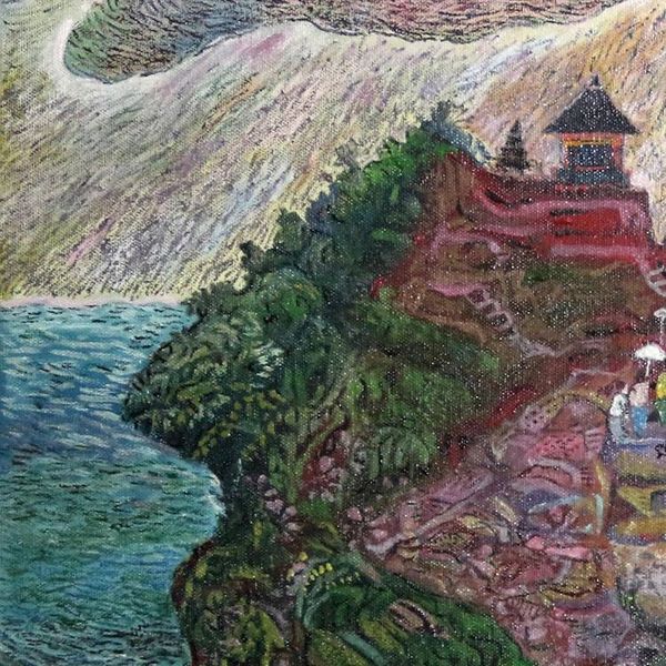 Alternate image for Signed Naif Painting of Tanah Lot in Bali 2019 Tanah Lot