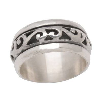 Alternate image for Sterling Silver Meditation Ring with Sinuous Details Spinning Waves