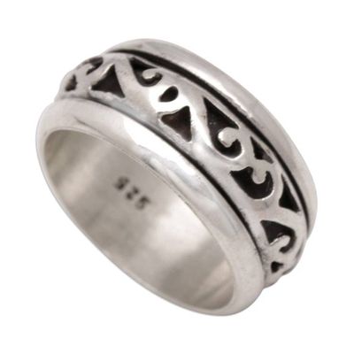 Alternate image for Sterling Silver Meditation Ring with Sinuous Details Spinning Waves