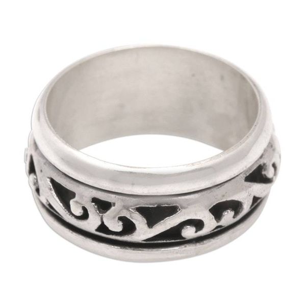 Alternate image for Sterling Silver Meditation Ring with Sinuous Details Spinning Waves