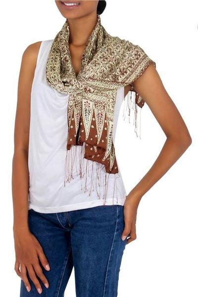 Alternate image for Floral Silk Batik Scarf Budding Jasmine