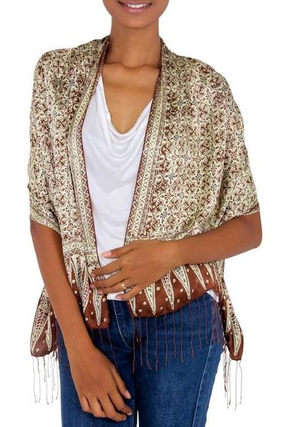 Alternate image for Floral Silk Batik Scarf Budding Jasmine