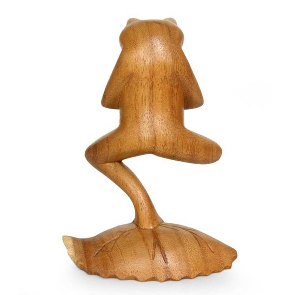 Alternate image for Hand Carved Animal Theme Wood Sculpture Yoga Tree Pose Frog