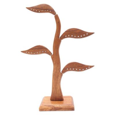 Alternate image for Carved Jempinis Wood Leaf-Themed Jewelry Holder 14 Inch Daun Salam in Brown