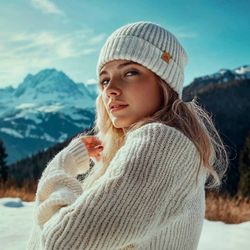 Image for Knit Ribbed Baby Alpaca and Wool Blend Beanie Hat in Ivory Ivory Inspiration