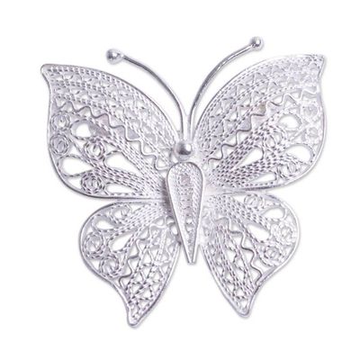 Alternate image for Filigree Butterfly Brooch Pin Handmade in Sterling Silver Catacaos Butterfly