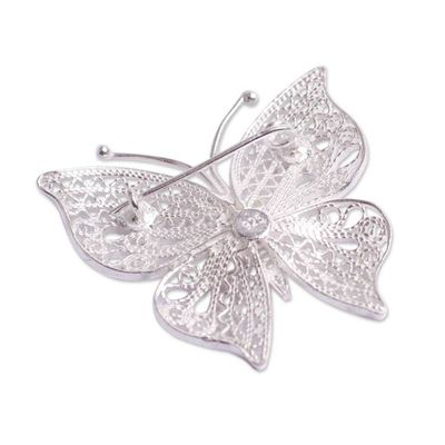 Alternate image for Filigree Butterfly Brooch Pin Handmade in Sterling Silver Catacaos Butterfly