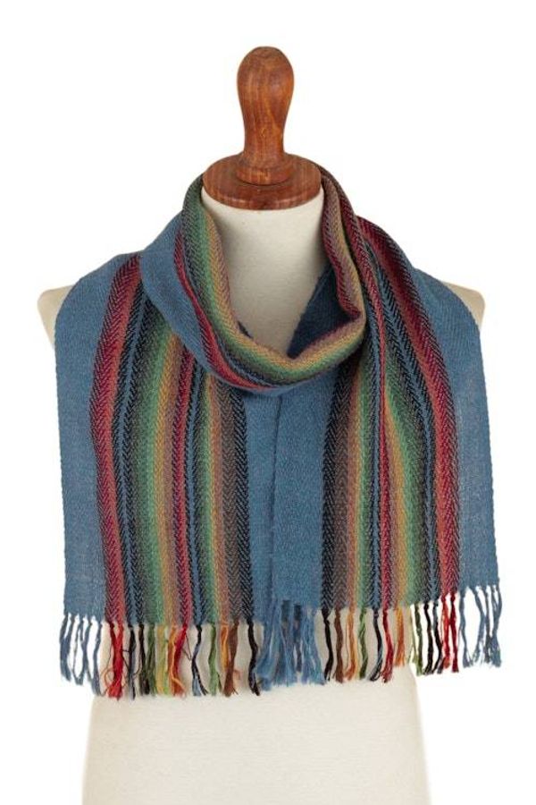 Alternate image for 100 Alpaca Striped and Fringed Scarf Hand-Woven in Peru After The Rain