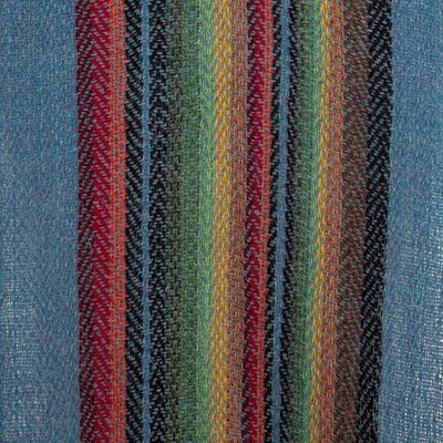 Alternate image for 100 Alpaca Striped and Fringed Scarf Hand-Woven in Peru After The Rain