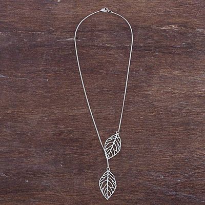 Alternate image for Sterling Silver Pendant Necklace Leaves from Peru Shining Leaves