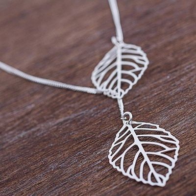 Alternate image for Sterling Silver Pendant Necklace Leaves from Peru Shining Leaves