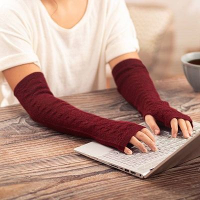 Primary image for Burgundy 100 Baby Alpaca Cable Knit Fingerless Mitts Luscious Twist in Burgundy