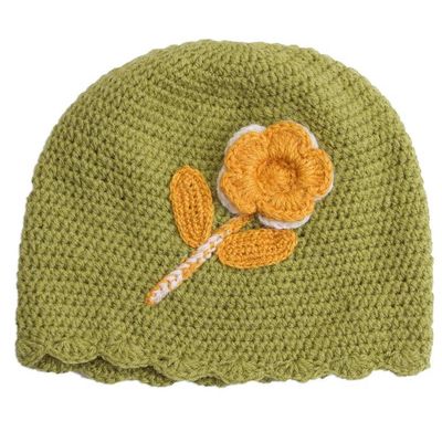 Alternate image for Floral Crocheted Alpaca Blend Hat in Chartreuse from Peru Sweet Blossom