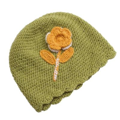 Alternate image for Floral Crocheted Alpaca Blend Hat in Chartreuse from Peru Sweet Blossom