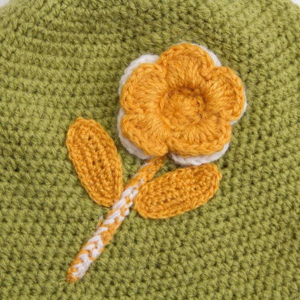 Alternate image for Floral Crocheted Alpaca Blend Hat in Chartreuse from Peru Sweet Blossom
