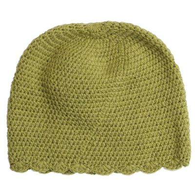 Alternate image for Floral Crocheted Alpaca Blend Hat in Chartreuse from Peru Sweet Blossom